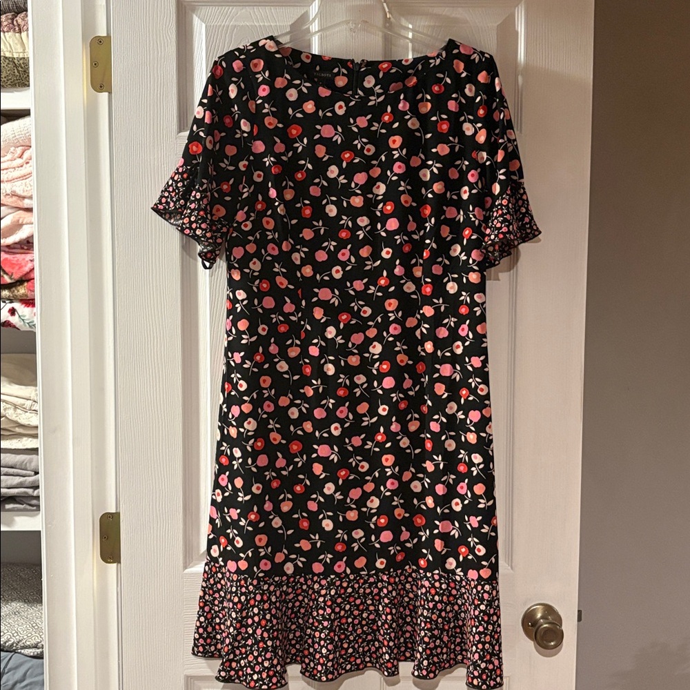 Talbots Black Dress with Pink Floral Pattern